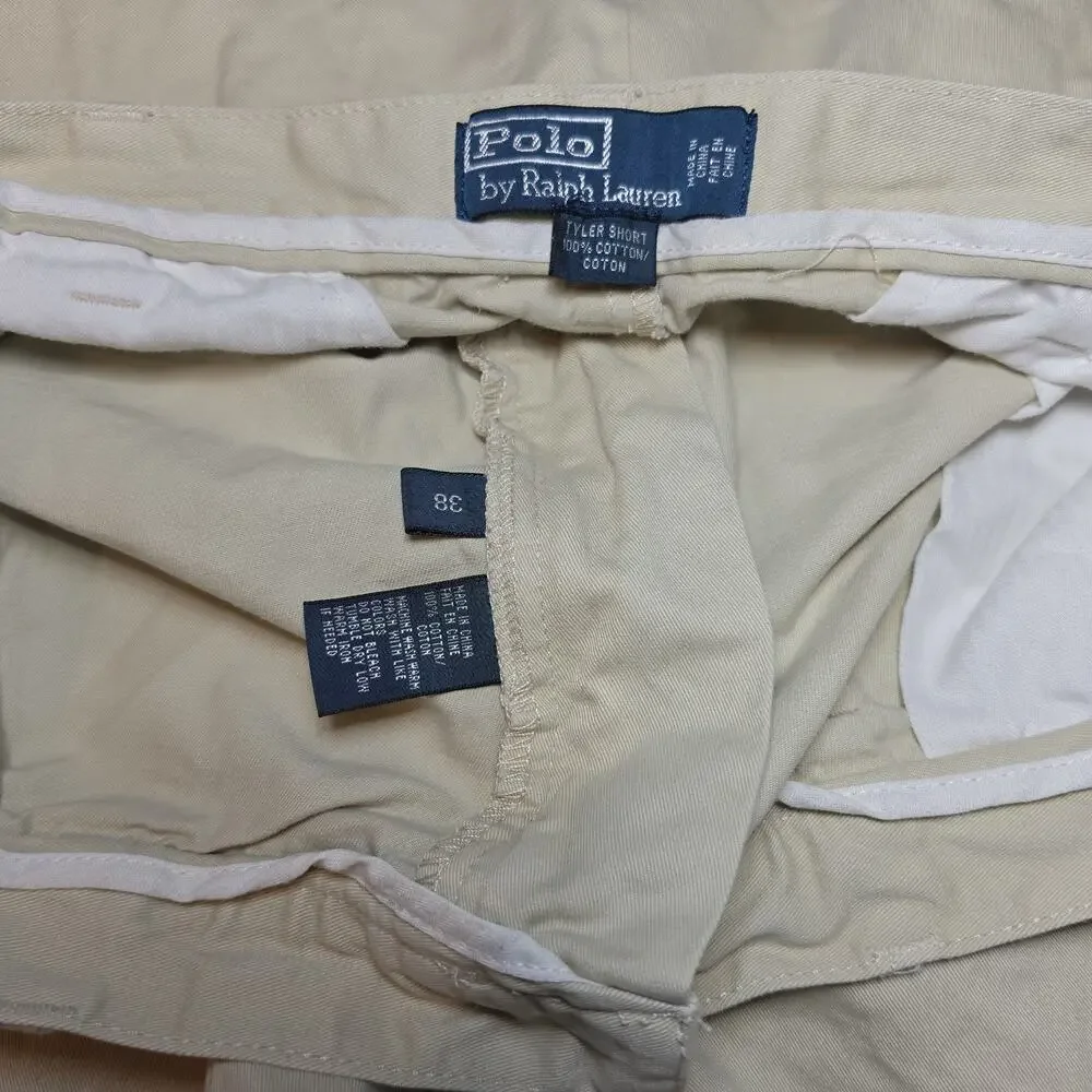 Vtg Polo Ralph Lauren Tyler Shorts Mens 38 Khaki Beige Chino Pleated Preppy Y2K